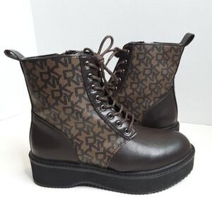 DKNY Women's Boot size 5.5M Roselyn Monogram Print Combat Faux Leather